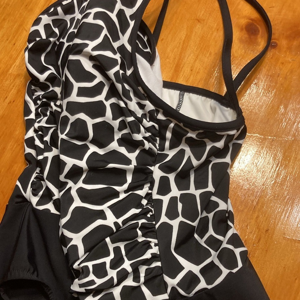 Croft & Barrow Giraffe Print One Piece Swimsuit Black White Size 14 - Picture 10 of 11